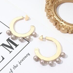 Alexis Bittar Large Pearl C-Hoop Earrings